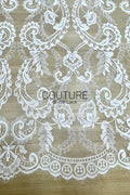 Chantilly Lace: White Allover Baroque Damask Trellis with Medallion Striped Openwork Border, 3 Meters