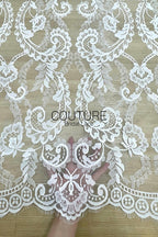 Chantilly Lace: White Allover Baroque Damask Trellis with Medallion Striped Openwork Border, 3 Meters