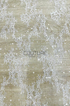 Sequins Chantilly Lace: White Delicate Floral And Leaf Sprigs With Scalloped Floral Eyelash Edge, 3 Meters