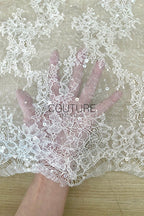Sequins Chantilly Lace: White Delicate Floral And Leaf Sprigs With Scalloped Floral Eyelash Edge, 3 Meters