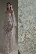 Sequins Chantilly Lace: White Delicate Floral Vine Pattern With Intricate Scalloped Floral Edge, 3 Meters