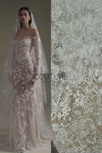 Sequins Chantilly Lace: White Delicate Floral Vine Pattern With Intricate Scalloped Floral Edge, 3 Meters