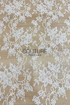 Chantilly Lace: White Large-Scale Scrolling Floral Vine Clusters with Fan Petal Sunflower Border, 3 Meters