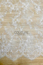 Beaded Chantilly Lace: Ivory Delicate Floral Scrolling Vines with Ornate Scalloped Eyelash Fringe Border Edge, 3 Meters