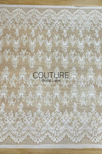 Chantilly Lace: White Ribbon Bow Floral Bouquet Grid with Ornate Arch Openwork Border, 3 Meters