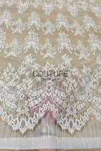 Chantilly Lace: White Ribbon Bow Floral Bouquet Grid with Ornate Arch Openwork Border, 3 Meters