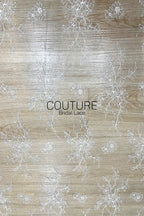 Chantilly Lace: White Ultra-Sheer Scattered Twig Sprigs and Dots with Open Flower Loop Scalloped Border, 3 Meters