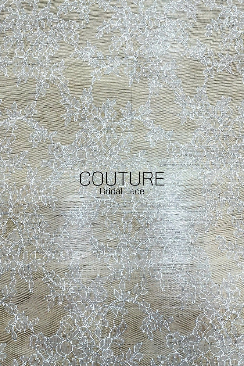 Chantilly Lace: White Dense Allover Floral Clusters with Multi-Layer Scrolling Bubble Openwork Border, 3 Meters