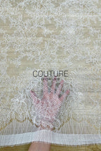Chantilly Lace: White Dense Allover Floral Clusters with Multi-Layer Scrolling Bubble Openwork Border, 3 Meters