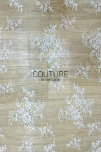 Chantilly Lace: White Scattered Floral Clusters with Trailing Vine Sprigs and Baroque Arch Scalloped Border, 3 Meters