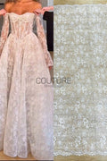 Sequins Chantilly Lace: Ivory Scattered Floral Sprays And Blossoms With Delicate Double Scalloped Eyelash Border, 3 Meters