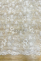 Sequins Chantilly Lace: Ivory Scattered Floral Sprays And Blossoms With Delicate Double Scalloped Eyelash Border, 3 Meters