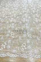 Sequins Chantilly Lace: Ivory Scattered Floral Sprays And Blossoms With Delicate Double Scalloped Eyelash Border, 3 Meters