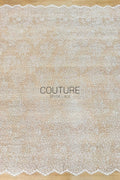 Beaded Chantilly Lace: Ivory Allover Climbing Floral with Scattered Navette Sequins and Ornate Scalloped Border, 3 Meters