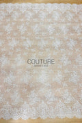 Beaded Chantilly Lace: Ivory Scattered Floral Sprays on Dotted Tulle with Micro Bead Accents and Double Scalloped Floral Border, 3 Meters