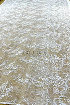Beaded Chantilly Lace: Ivory Ornate Floral Scrollwork with Elaborate Scalloped Floral Edge Trim, 3 Meters