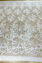 Beaded Chantilly Lace: Ivory Ornate Floral Scrollwork with Elaborate Scalloped Floral Edge Trim, 3 Meters