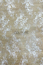 Beaded Chantilly Lace: Ivory Ornate Floral Scrollwork with Elaborate Scalloped Floral Edge Trim, 3 Meters