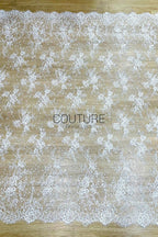 Beaded Chantilly Lace: White Delicate Floral Scrollwork with Scalloped Eyelash Fringe Edge, 3 Meters