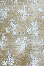 Beaded Chantilly Lace: White Delicate Floral Scrollwork with Scalloped Eyelash Fringe Edge, 3 Meters