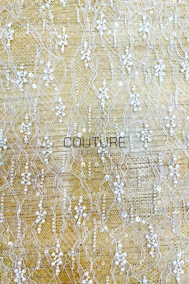 Beaded Chantilly Lace: Ivory Delicate Floral Scrollwork with Scalloped Eyelash Fringe Edge, 3 Meters