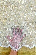 Beaded Chantilly Lace: Ivory Delicate Floral Scrollwork with Scalloped Eyelash Fringe Edge, 3 Meters
