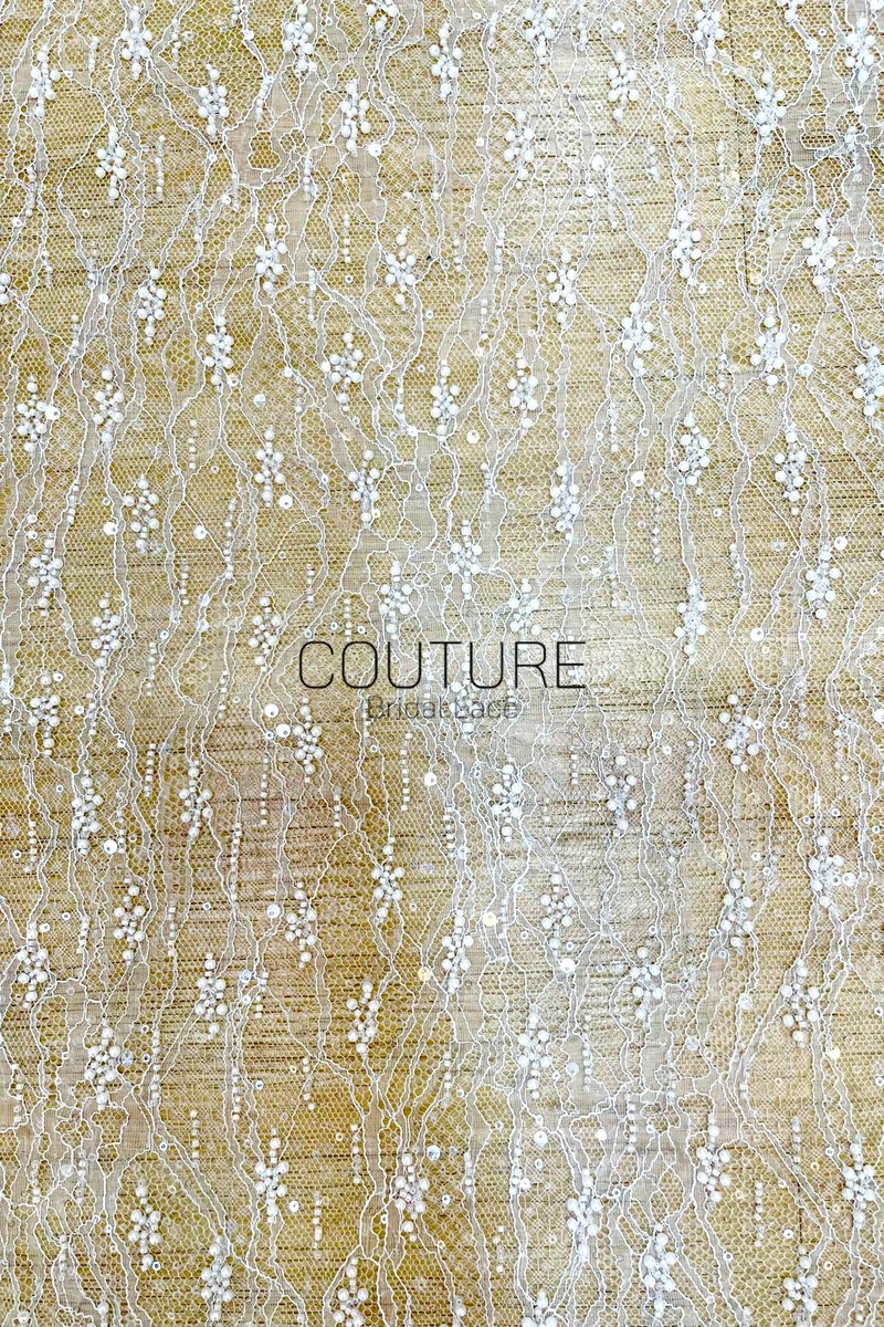 Beaded Chantilly Lace: Ivory Delicate Floral Scrollwork with Scalloped Eyelash Fringe Edge, 3 Meters