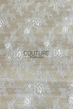 Chantilly Lace: White Scattered Rose Clusters with Vine Tendrils and Marquise Openwork Scalloped Border, 3 Meters