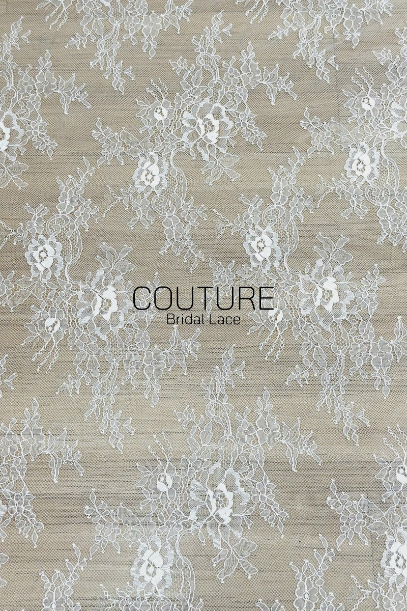 Chantilly Lace: White Scattered Rose Clusters with Vine Tendrils and Marquise Openwork Scalloped Border, 3 Meters