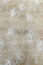 Chantilly Lace: White Allover Climbing Rose and Leaf Clusters with Straight Satin Ribbon Border, 3 Meters
