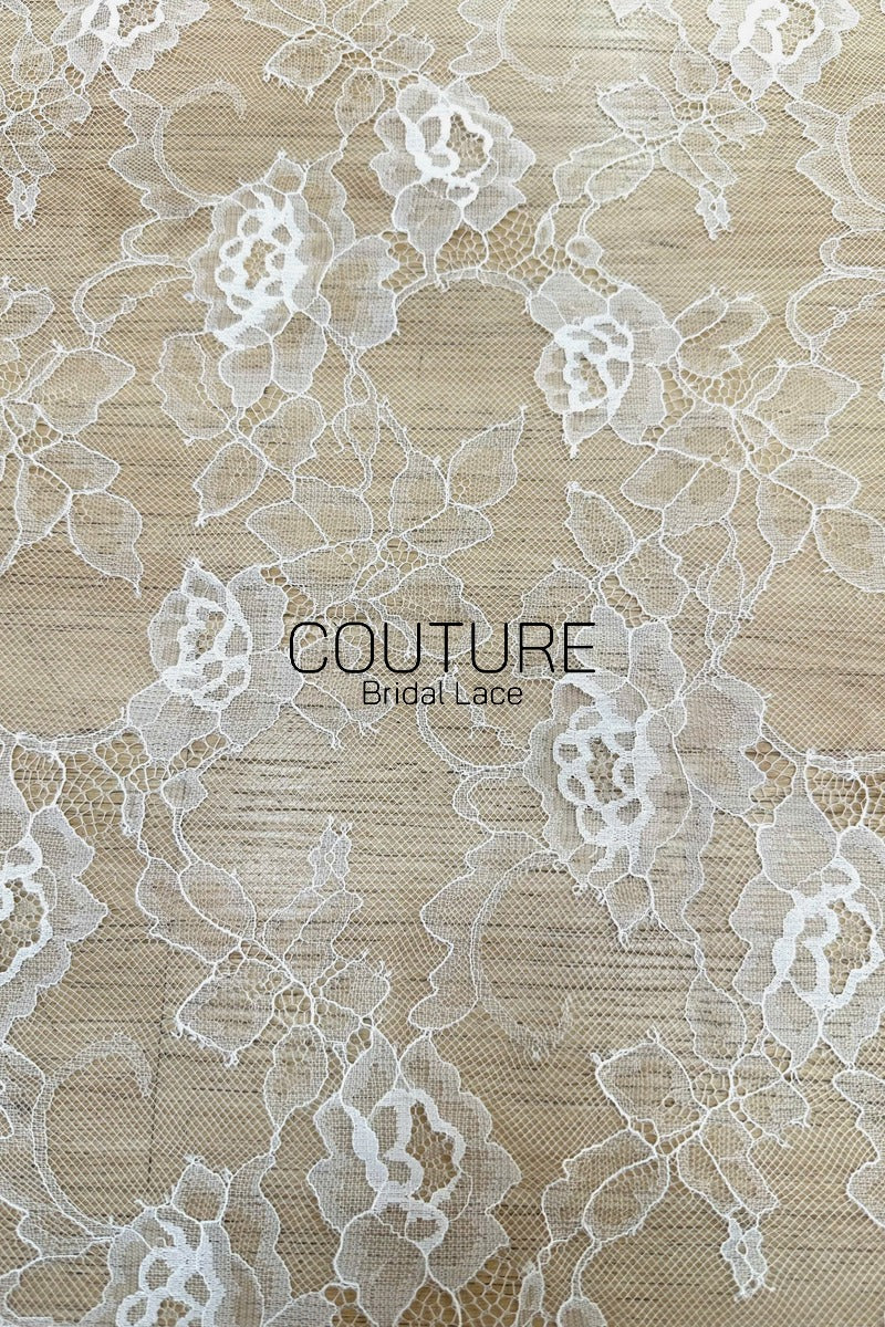 Chantilly Lace: White Allover Climbing Rose and Leaf Clusters with Straight Satin Ribbon Border, 3 Meters