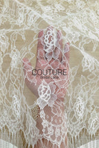 Chantilly Lace: White Allover Climbing Rose and Leaf Clusters with Straight Satin Ribbon Border, 3 Meters