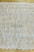 Beaded Chantilly Lace: Ivory Ornate Floral Scrollwork with Scalloped Eyelash Fringe Detailed Edge, 3 Meters