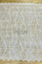 Beaded Chantilly Lace: Ivory Ornate Floral Scrollwork with Scalloped Eyelash Fringe Detailed Edge, 3 Meters