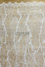 Beaded Chantilly Lace: Ivory Ornate Floral Scrollwork with Scalloped Eyelash Fringe Detailed Edge, 3 Meters