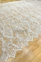 Beaded Chantilly Lace: Ivory Ornate Floral Scrollwork with Scalloped Eyelash Fringe Detailed Edge, 3 Meters