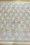 Beaded Chantilly Lace: Ivory Radiating Floral Fan Motifs with Deeply Scalloped Floral Fringed Border, 3 Meters