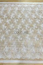 Beaded Chantilly Lace: Ivory Radiating Floral Fan Motifs with Deeply Scalloped Floral Fringed Border, 3 Meters