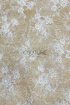 Beaded Chantilly Lace: Ivory Radiating Floral Fan Motifs with Deeply Scalloped Floral Fringed Border, 3 Meters