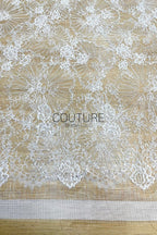 Beaded Chantilly Lace: Ivory Radiating Floral Fan Motifs with Deeply Scalloped Floral Fringed Border, 3 Meters