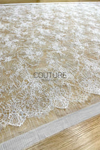 Beaded Chantilly Lace: Ivory Radiating Floral Fan Motifs with Deeply Scalloped Floral Fringed Border, 3 Meters
