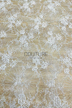 Beaded Chantilly Lace: Ivory Radiating Floral Fan Motifs with Deeply Scalloped Floral Fringed Border, 3 Meters
