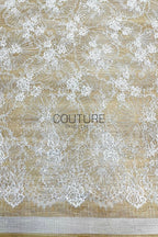 Beaded Chantilly Lace: Ivory Radiating Floral Fan Motifs with Deeply Scalloped Floral Fringed Border, 3 Meters