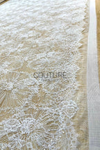 Beaded Chantilly Lace: Ivory Radiating Floral Fan Motifs with Deeply Scalloped Floral Fringed Border, 3 Meters