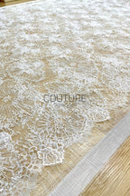 Beaded Chantilly Lace: Ivory Radiating Floral Fan Motifs with Deeply Scalloped Floral Fringed Border, 3 Meters