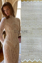 Beaded Chantilly Lace: Ivory Ornate Floral Medallion with Scalloped Eyelash Fringe Border Edge, 3 Meters
