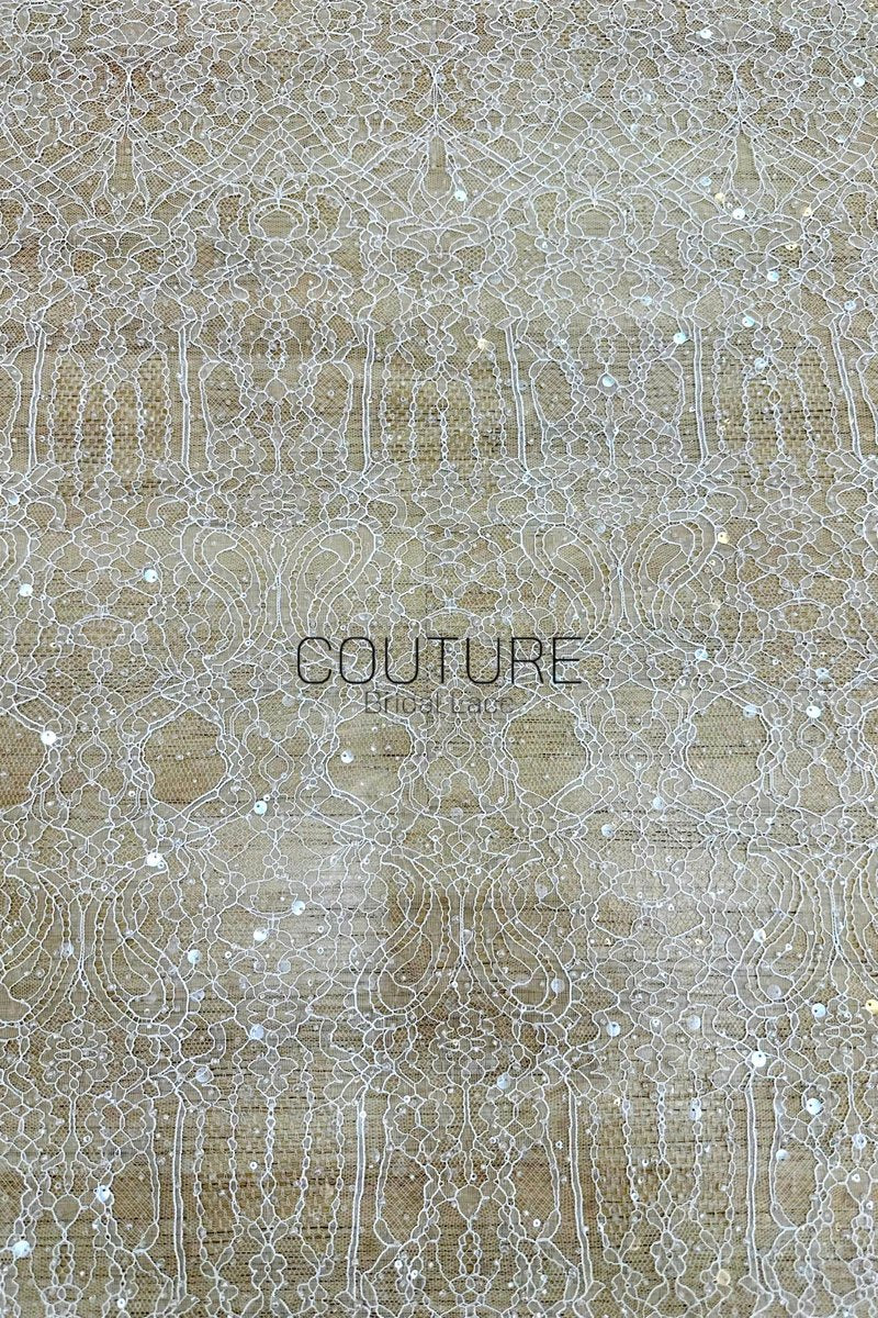 Beaded Chantilly Lace: Ivory Ornate Floral Medallion with Scalloped Eyelash Fringe Border Edge, 3 Meters