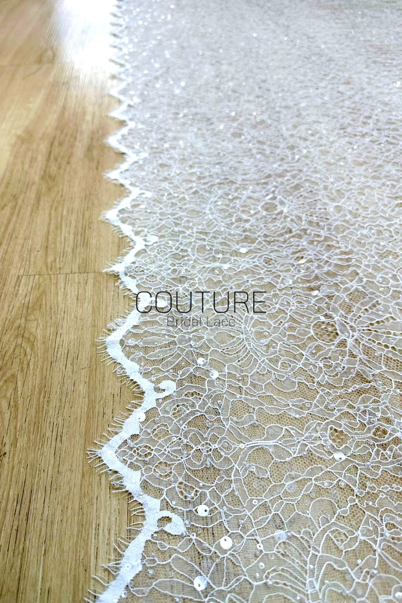 Beaded Chantilly Lace: Ivory Ornate Floral Medallion with Scalloped Eyelash Fringe Border Edge, 3 Meters