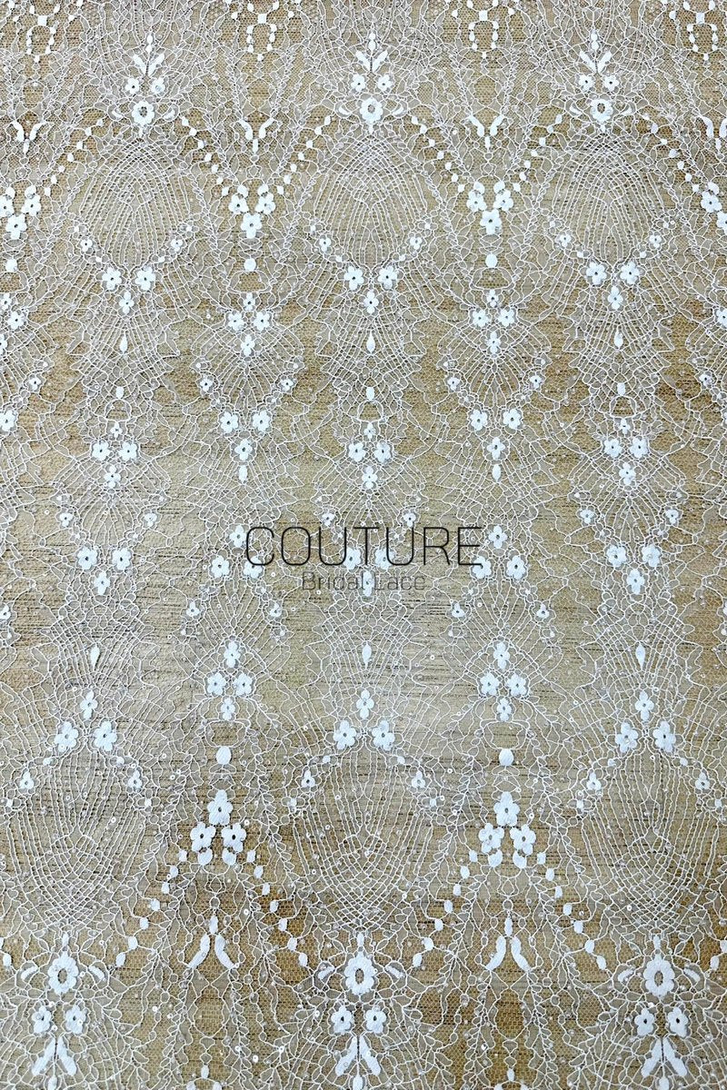 Beaded Chantilly Lace: White Delicate Floral Vine with Scalloped Eyelash Fringe Border Edge, 3 Meters