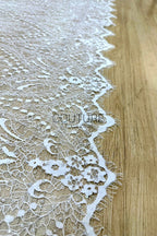 Beaded Chantilly Lace: White Delicate Floral Vine with Scalloped Eyelash Fringe Border Edge, 3 Meters